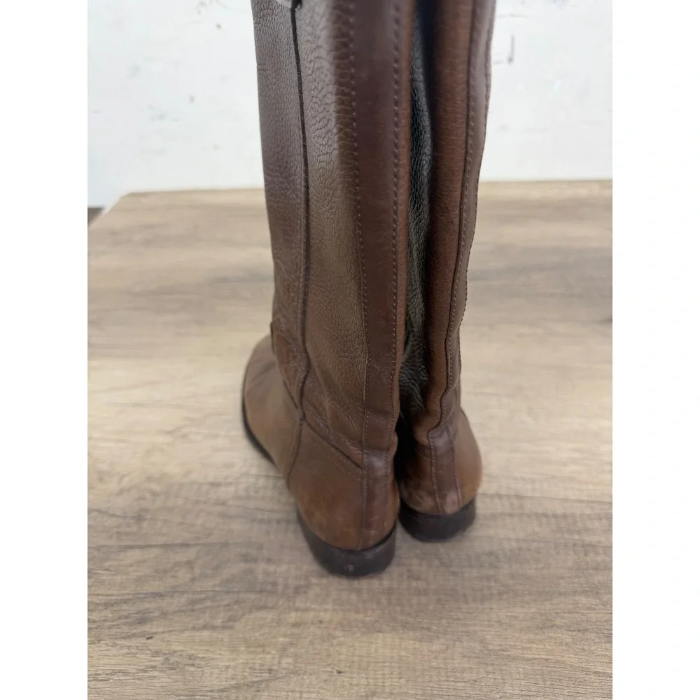 Tory Burch Brown Leather Riding Boots Gold Logo Knee High 8M F 12 55 31128374